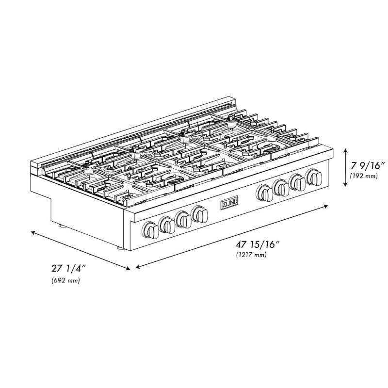 ZLINE Autograph Edition 48 in. Paramount Gas Rangetop with 8 Burners and Porcelain Cooktop in Stainless Steel with Polished Gold Accents (SRTZ-48-G) SRTZ48G