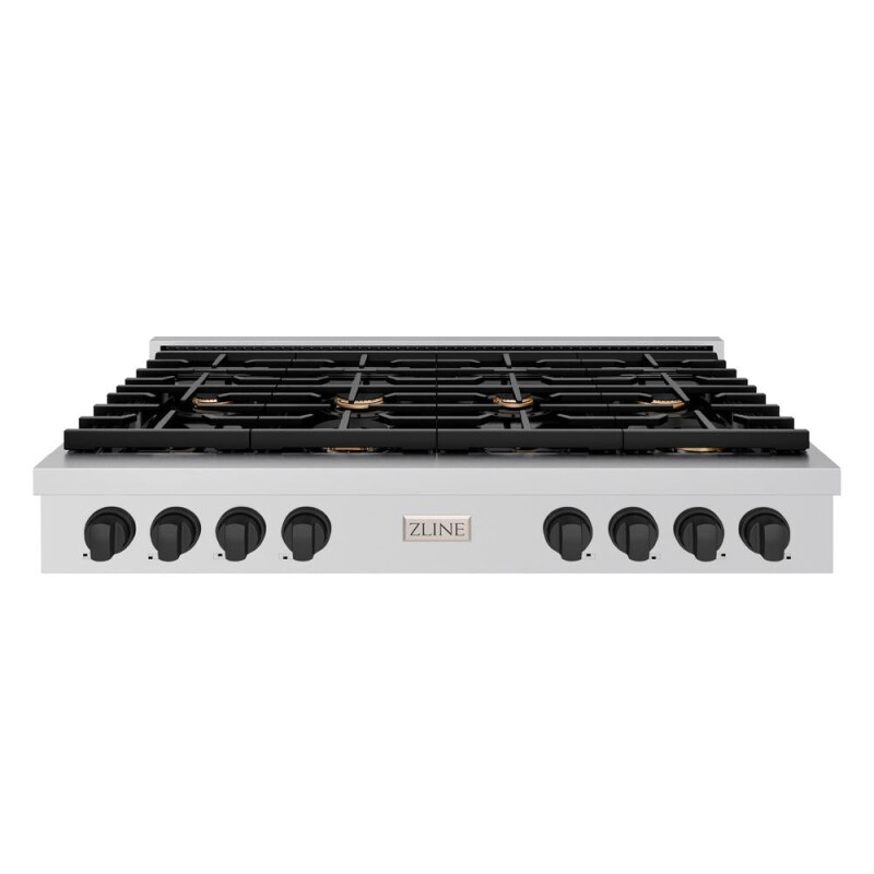 Autograph Edition 48 In. Paramount Gas Rangetop With 8 Burners And Porcelain Cooktop In Stainless Steel With Matte Black Accents SRTZ48MB