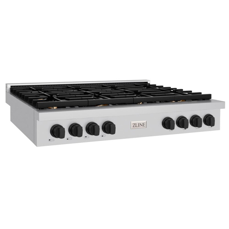 Autograph Edition 48 In. Paramount Gas Rangetop With 8 Burners And Porcelain Cooktop In Stainless Steel With Matte Black Accents SRTZ48MB