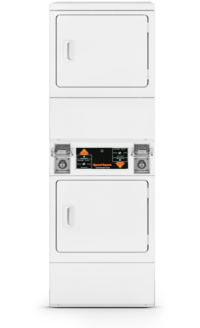 Stacked 120/240 V ELECTRIC DRYERS - 10° ANGLED Control Panel (Tall Height) - Solid Doors - COIN SLIDE SSESXAGS173TW01