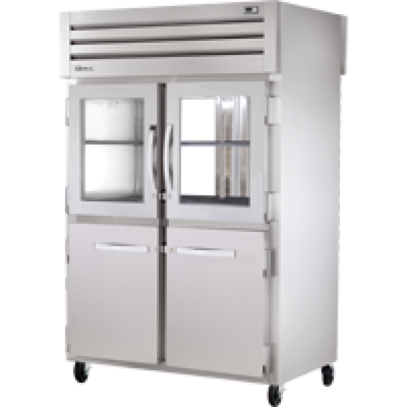Refrigerador Vertical de Doble Acceso con Medias Puertas Combinadas Frontales y Puertas de Cristal traseras Batientes. STG2RPT2HG2HS2GHC