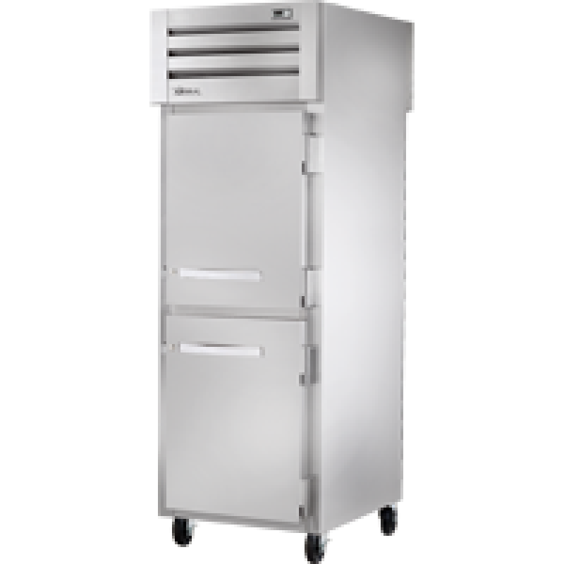 Refrigerador Vertical de Doble Acceso con Medias Puertas Sólidas Frontales y Puerta de Cristal trasera Batiente. STR1RPT2HS1GHC
