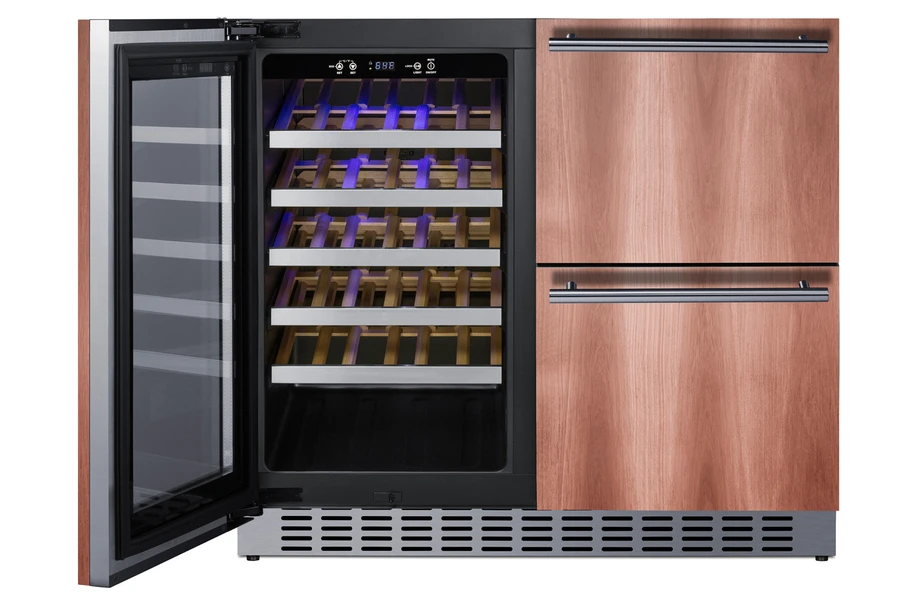 36" Wide Combination Wine Cellar & 2-Drawer Refrigerator (Panel Not Included) SWCDAR36UCPNR