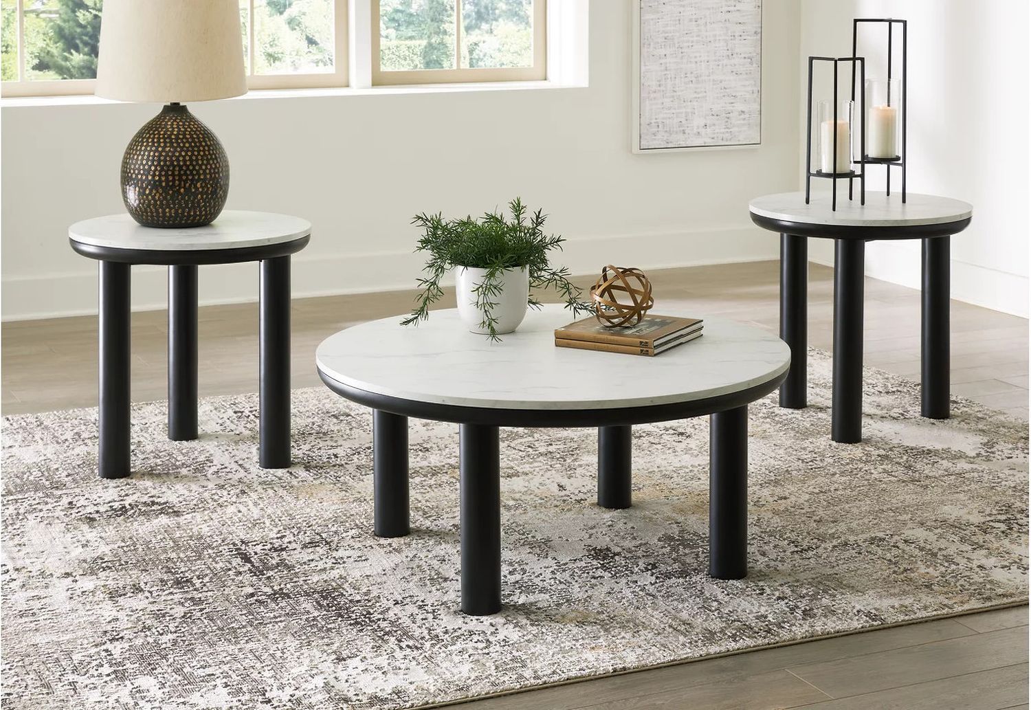 Xandrum Table Set of 3 In Black and White T15913