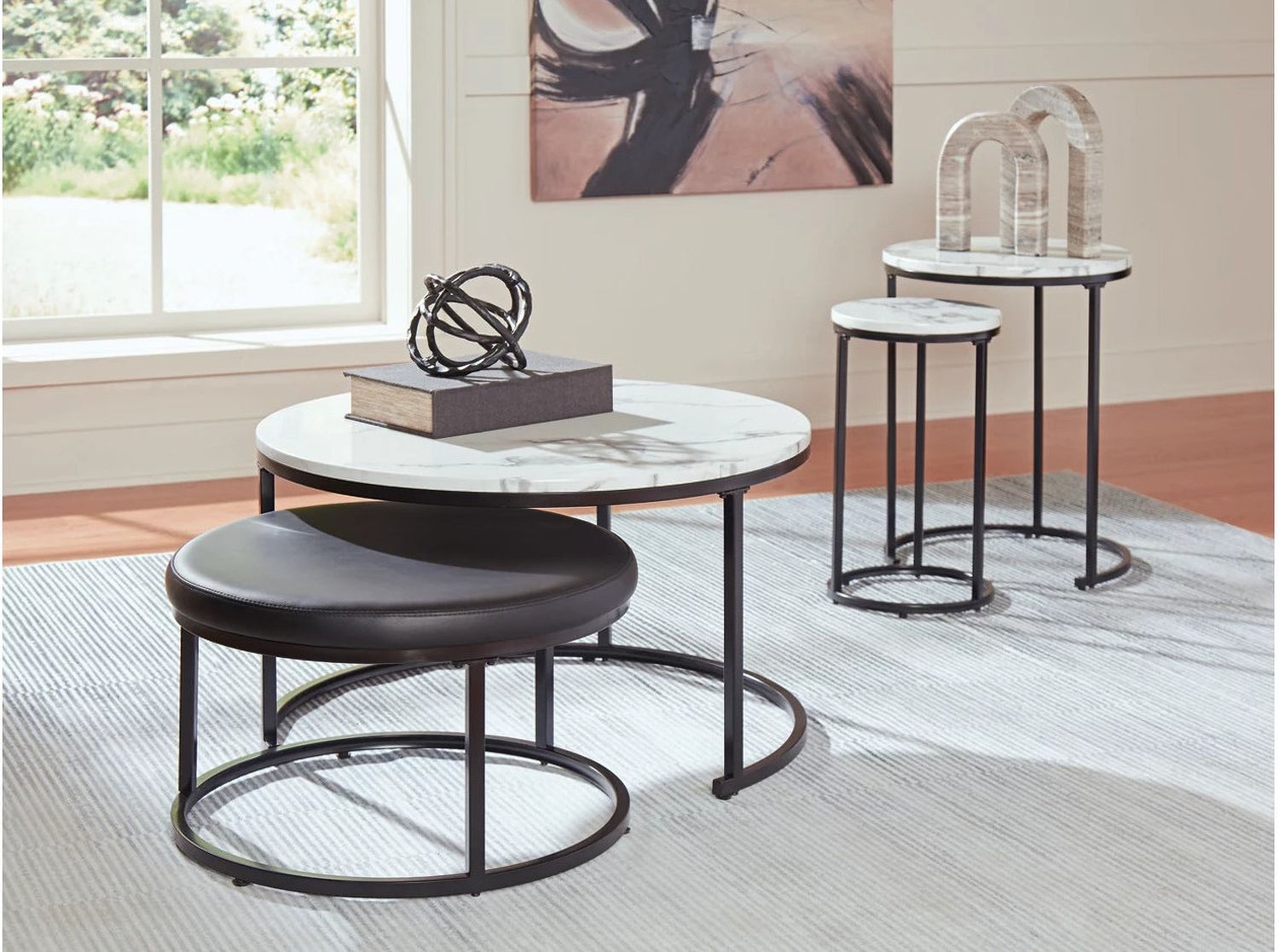 Jusmour Table Set of 4 In Black and White T16114