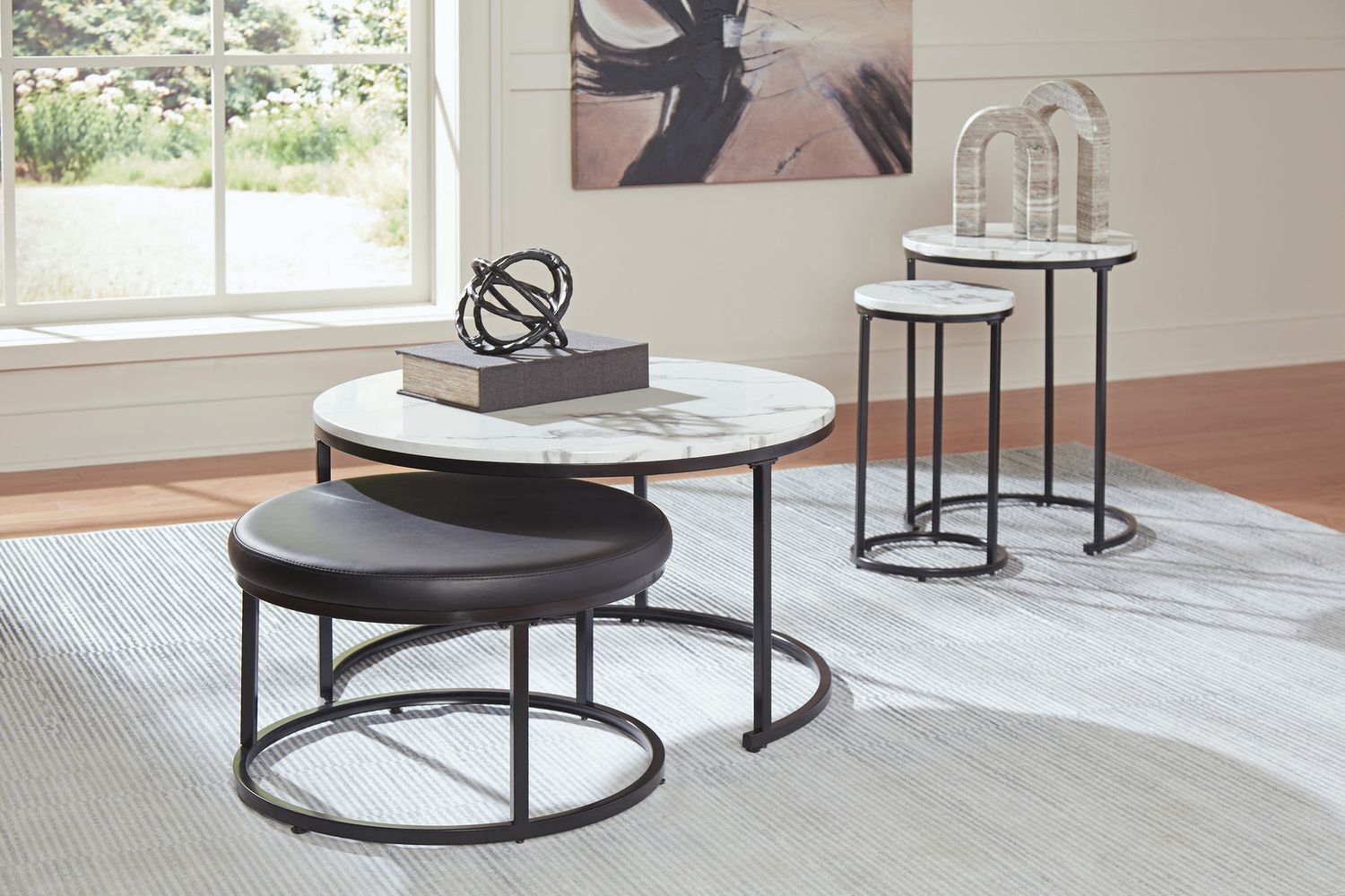 Jusmour Table Set of 4 In Black and White T16114