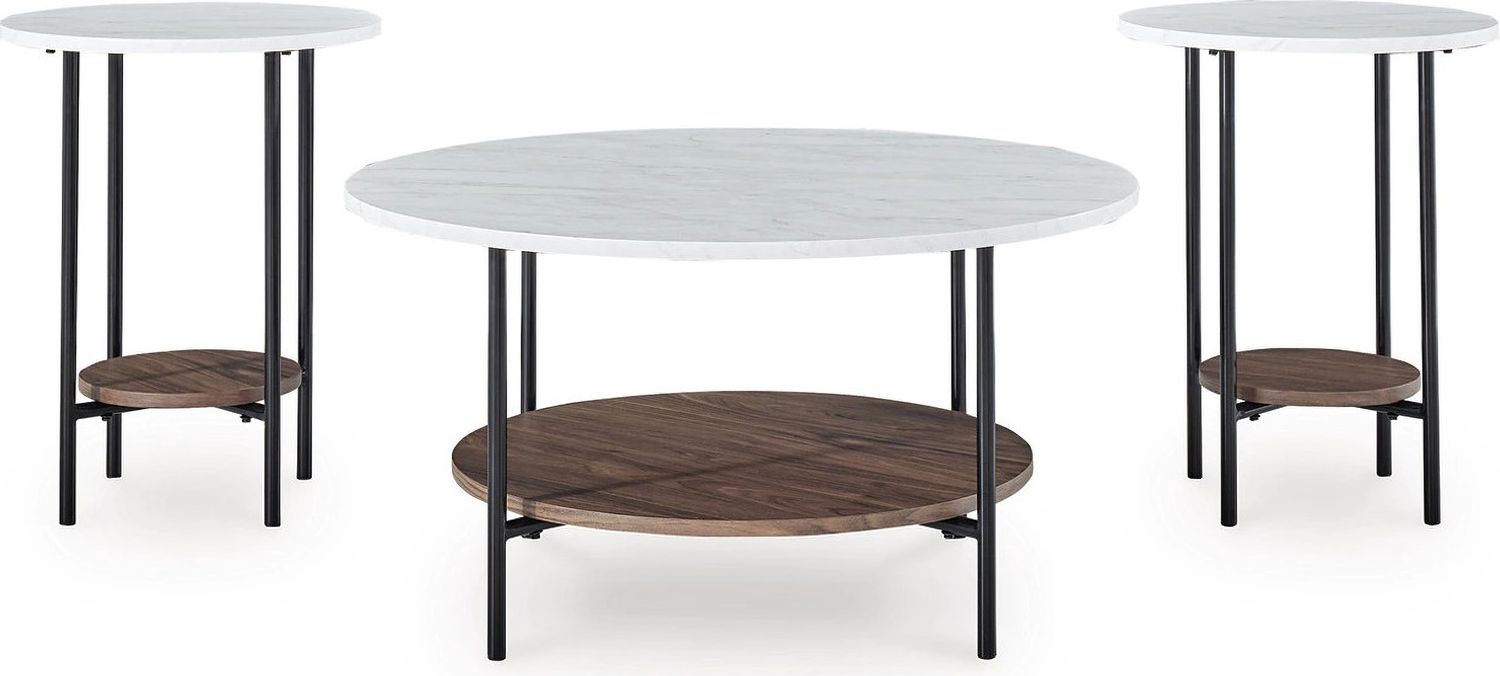 Wrenwich Table Set of 3 In Brown/Black/White T16713