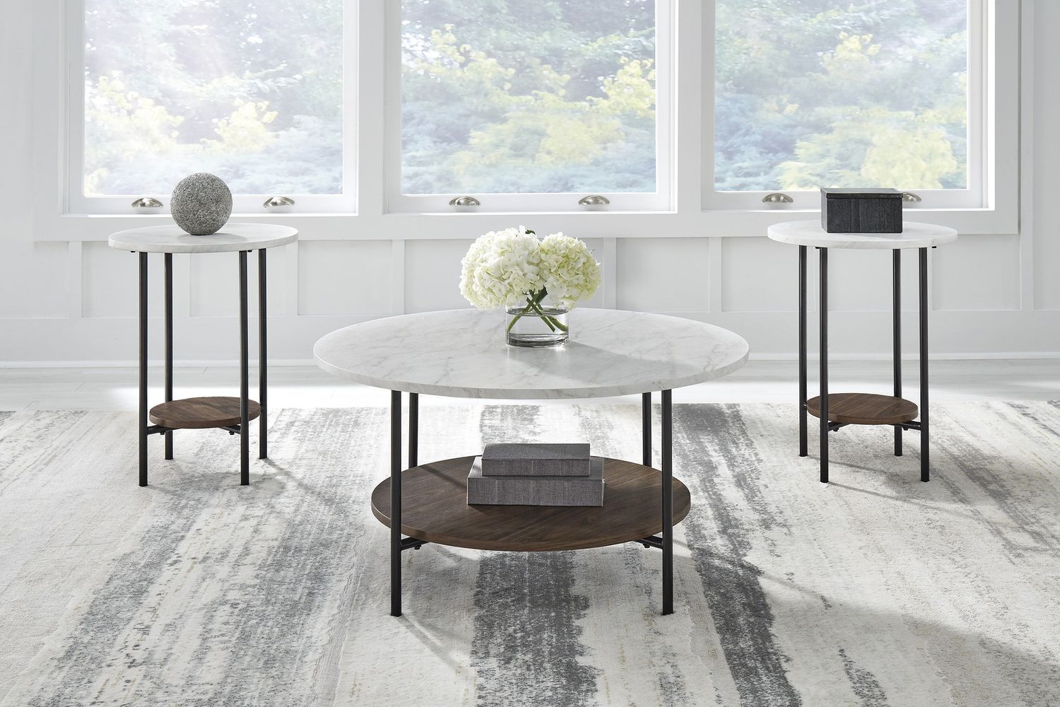 Wrenwich Table Set of 3 In Brown/Black/White T16713