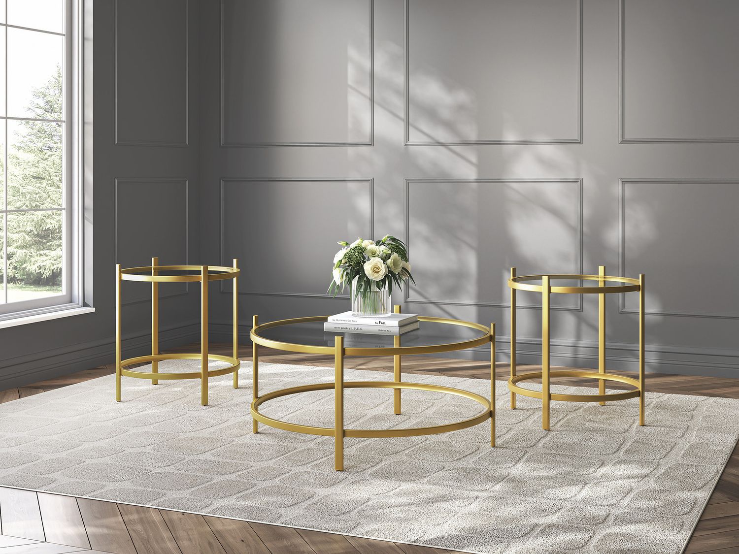 Pearlox Table Set of 3 In Gold T17313
