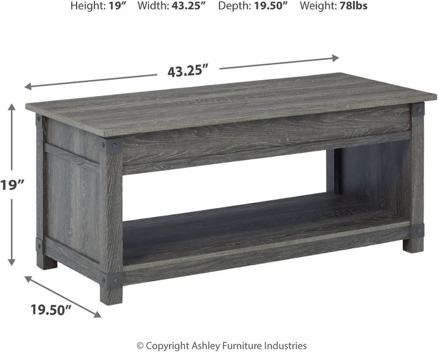Freedan Grayish Brown Rect Lift Top Cocktail Table T1759