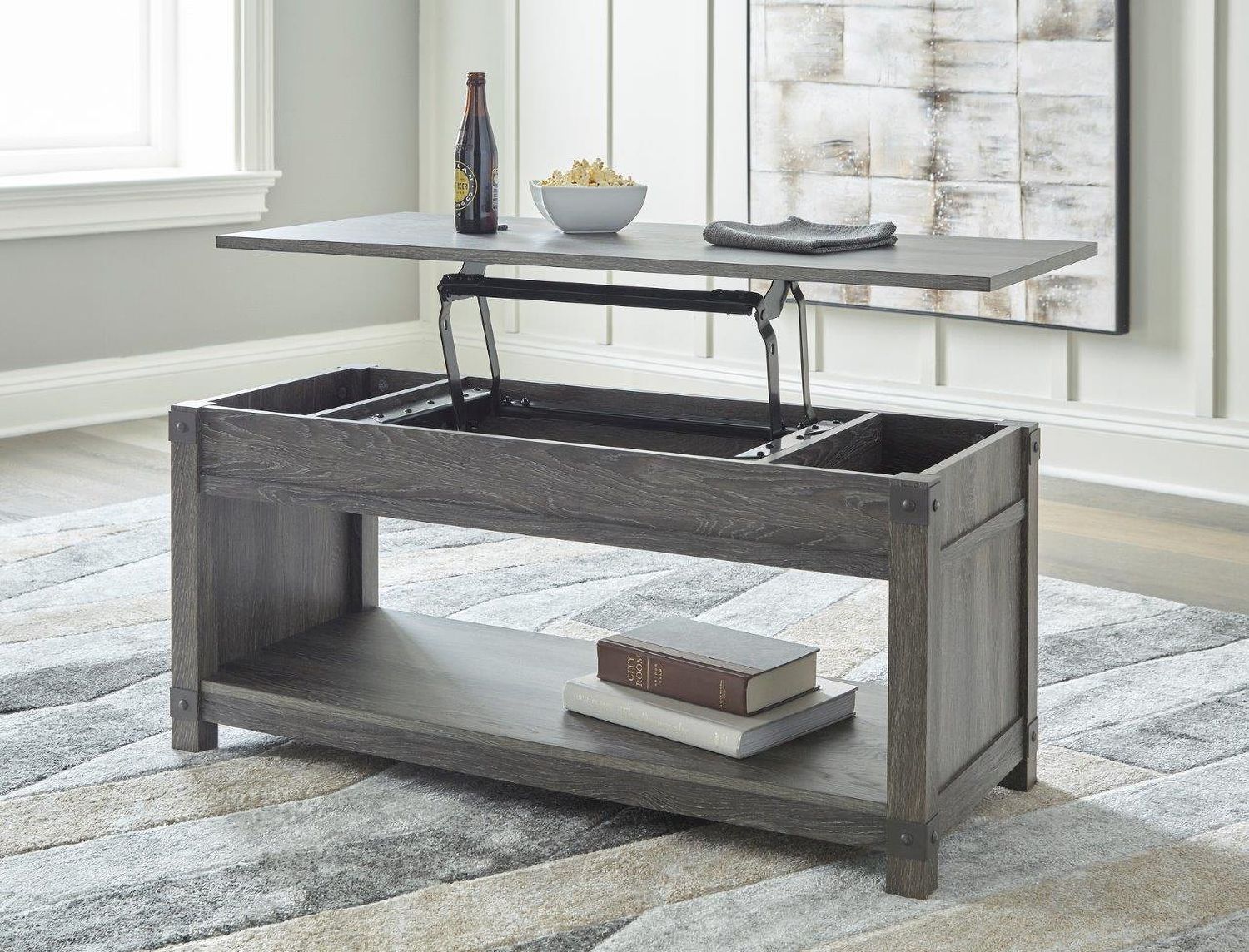 Freedan Grayish Brown Rect Lift Top Cocktail Table T1759
