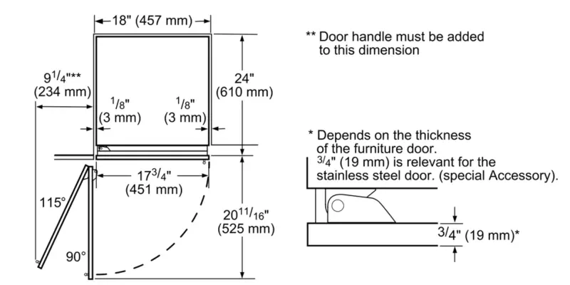 Built-in Freezer Column 18" External Ice & Water Dispenser Left Hinge T18ID905LP