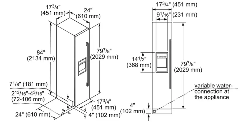 Built-in Freezer Column 18" External Ice & Water Dispenser Left Hinge T18ID905LP