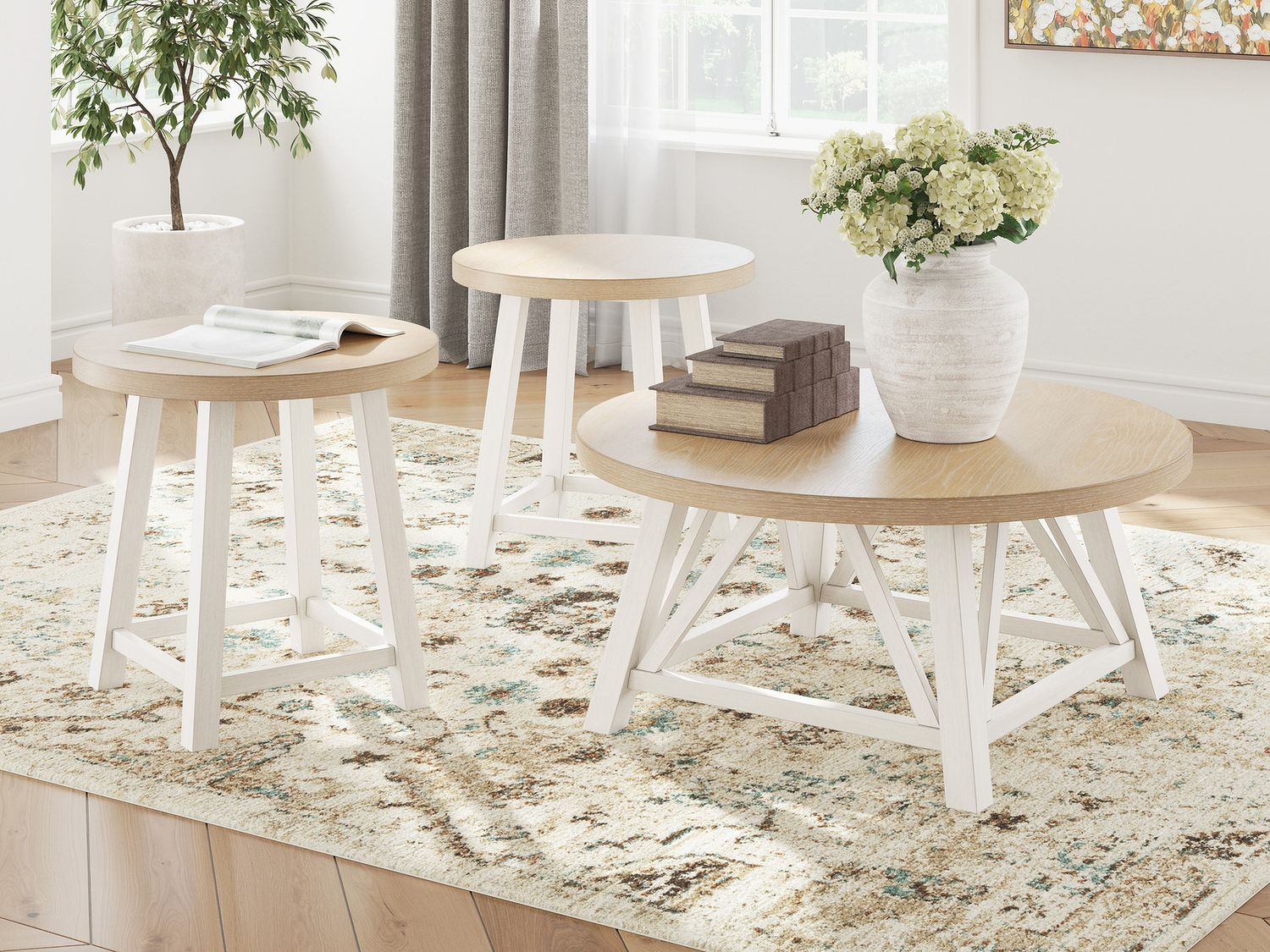 Fawndell Table Set of 3 In Antique White/Brown T19313