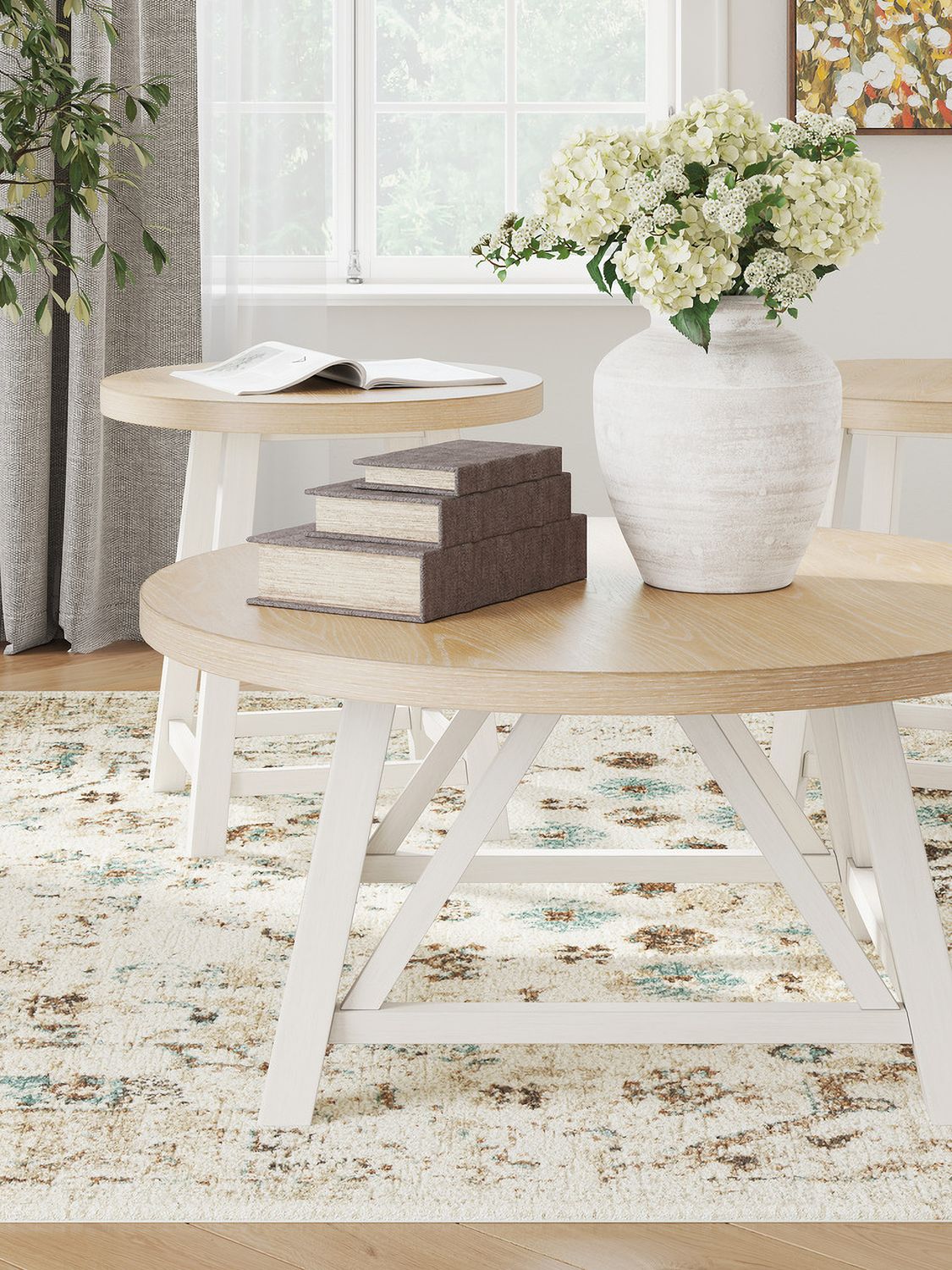 Fawndell Table Set of 3 In Antique White/Brown T19313
