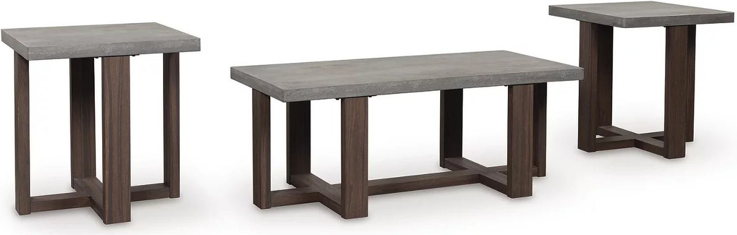 Dynnford Table Set of 3 In Gray and Brown T21613