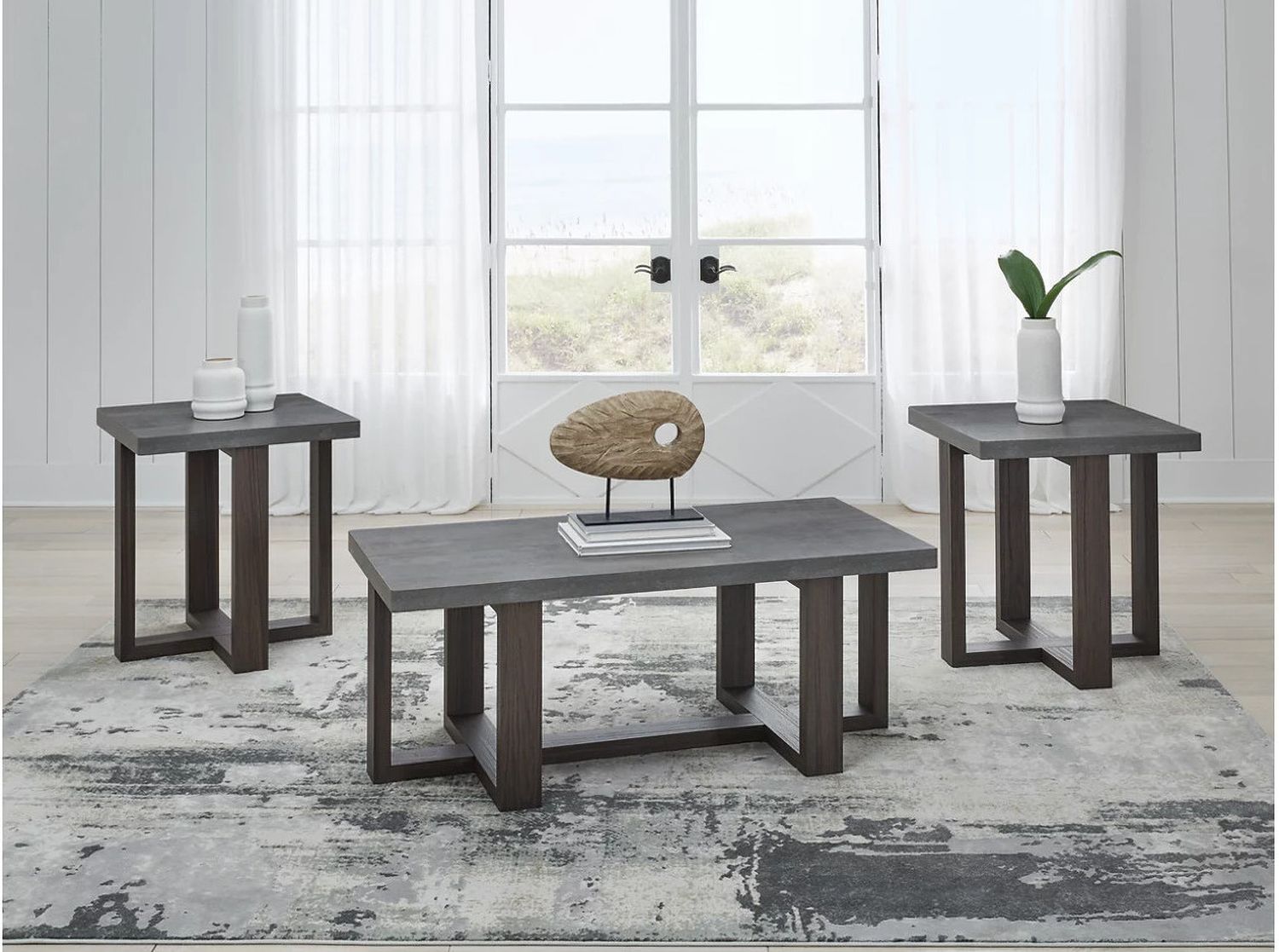 Dynnford Table Set of 3 In Gray and Brown T21613