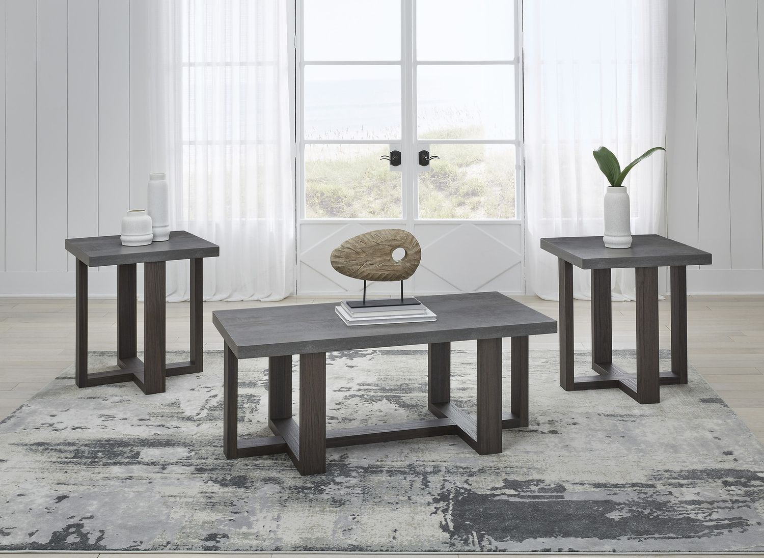 Dynnford Table Set of 3 In Gray and Brown T21613