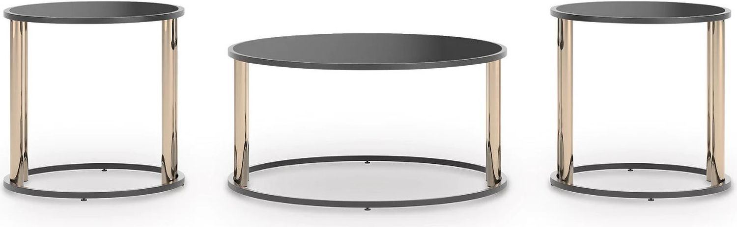 Hannerly Table Set of 3 In Black and Gold T21913