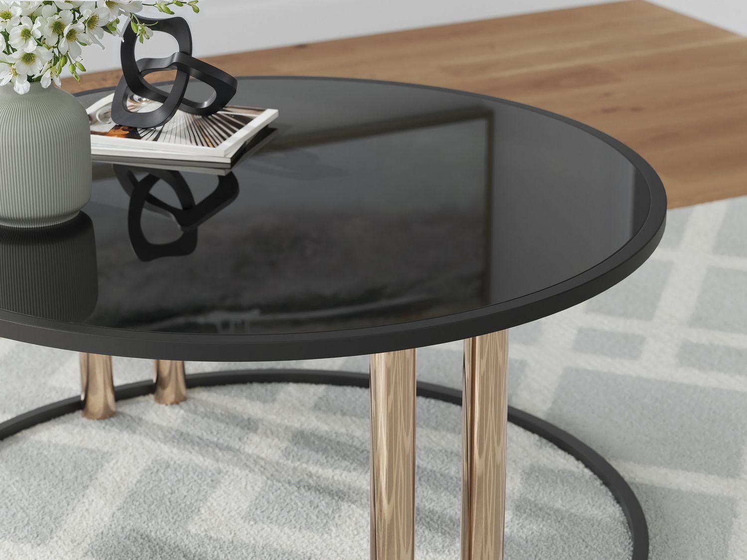 Hannerly Table Set of 3 In Black and Gold T21913