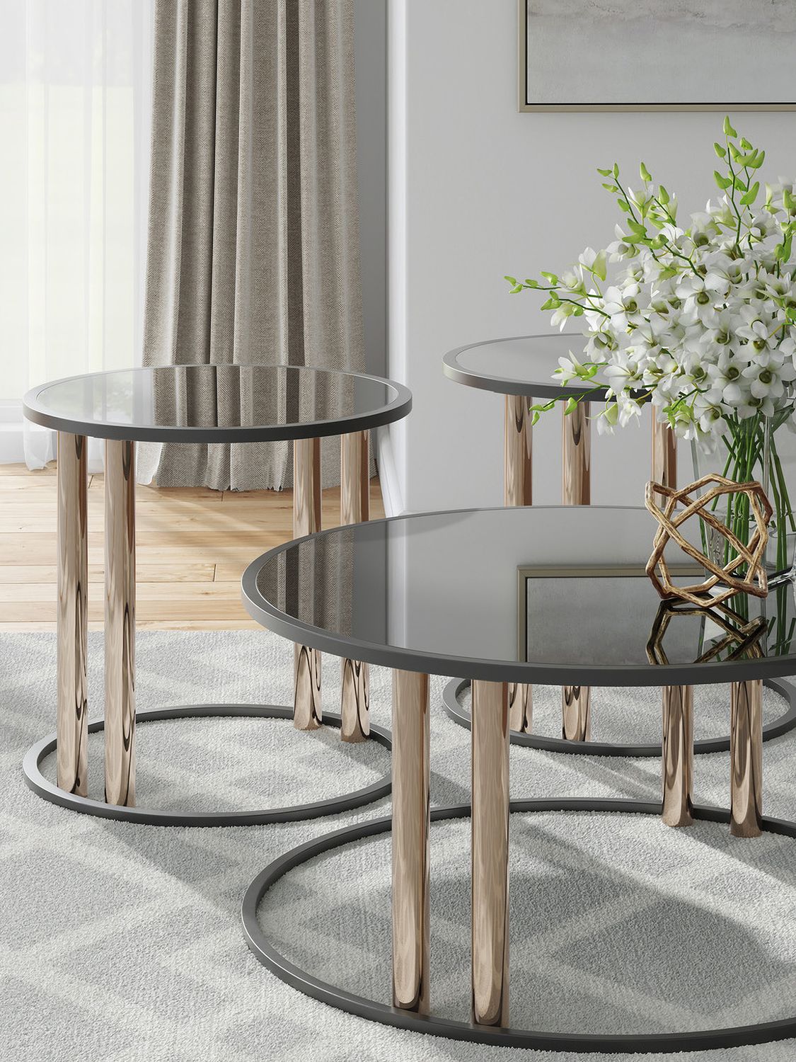Hannerly Table Set of 3 In Black and Gold T21913