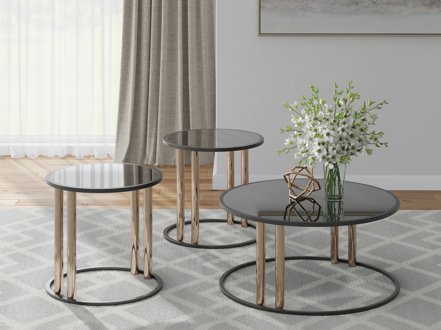 Hannerly Table Set of 3 In Black and Gold T21913