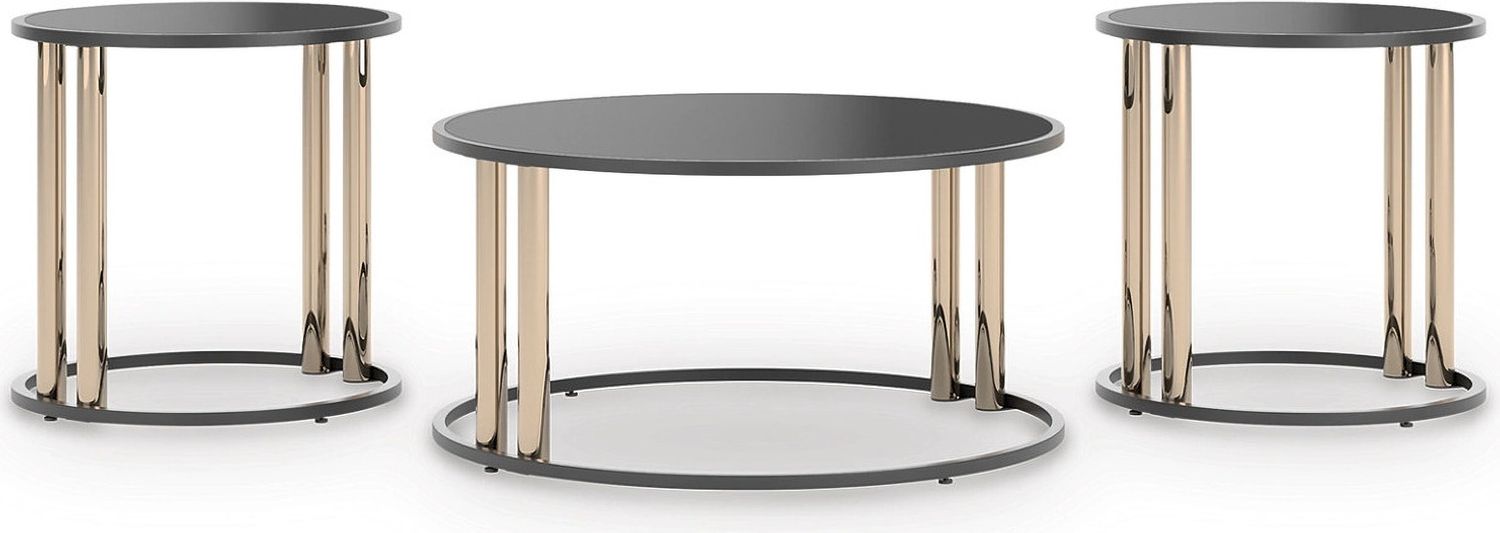 Hannerly Table Set of 3 In Black and Gold T21913