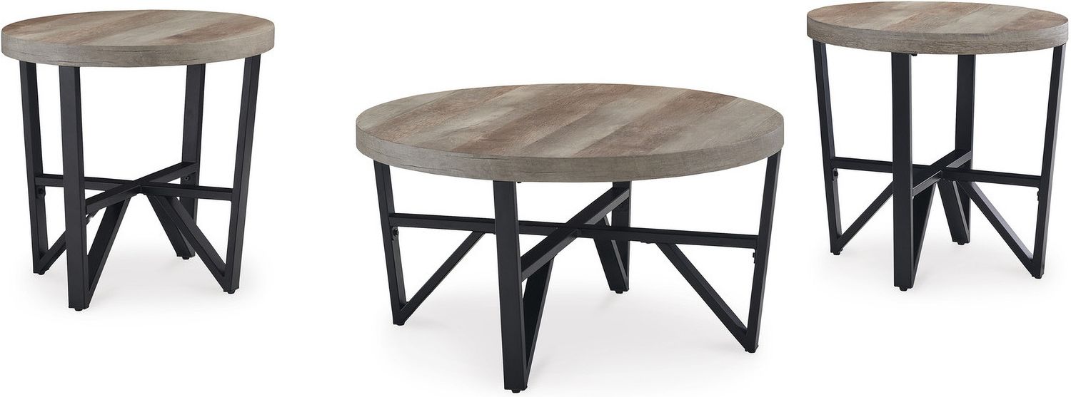 Deanlee Grayish Brown Table Set of 3 T23513
