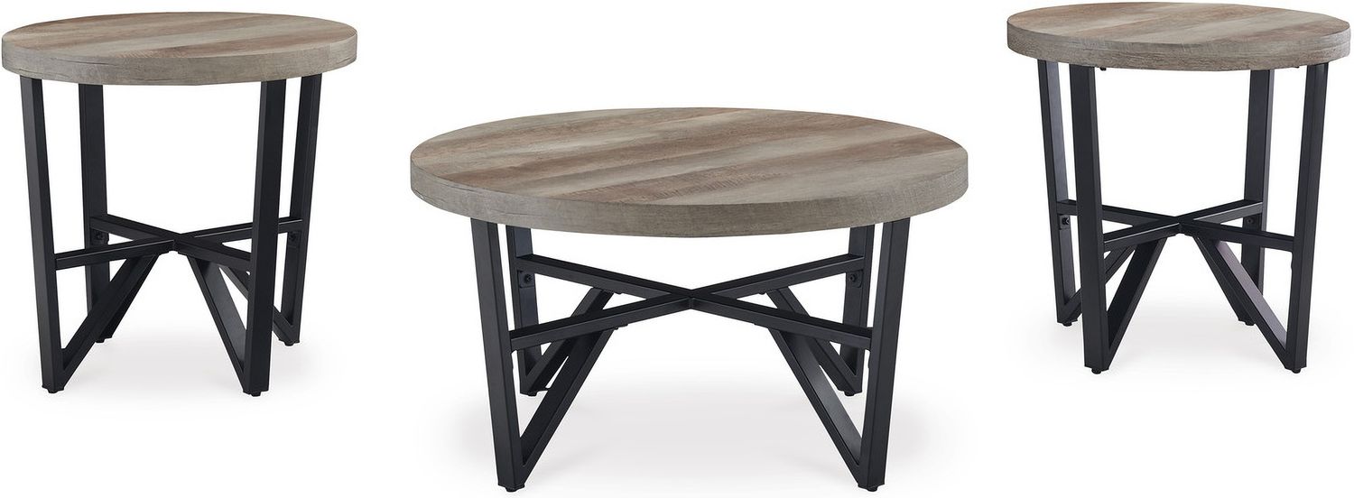 Deanlee Grayish Brown Table Set of 3 T23513