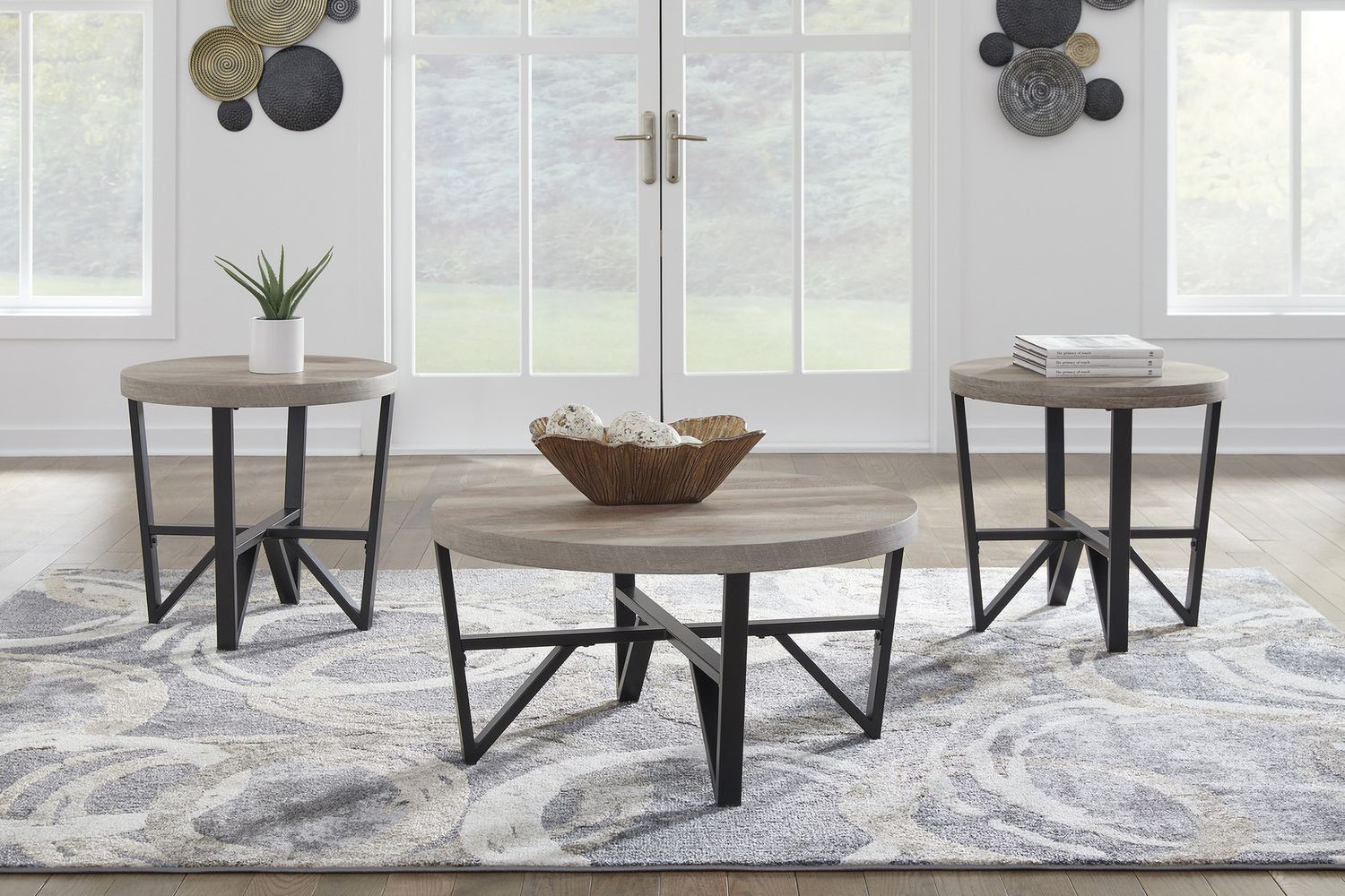Deanlee Grayish Brown Table Set of 3 T23513