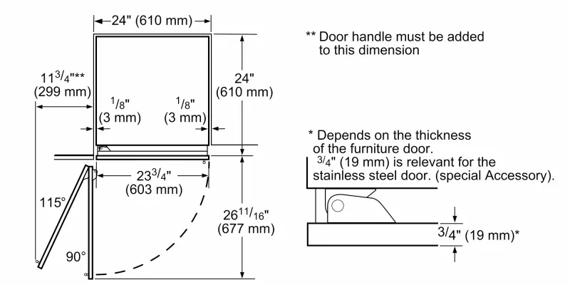 Built-in Freezer Column 24" External Ice & Water Dispenser Left Hinge T24ID905LP