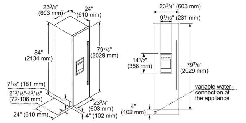 Built-in Freezer Column 24" External Ice & Water Dispenser Left Hinge T24ID905LP