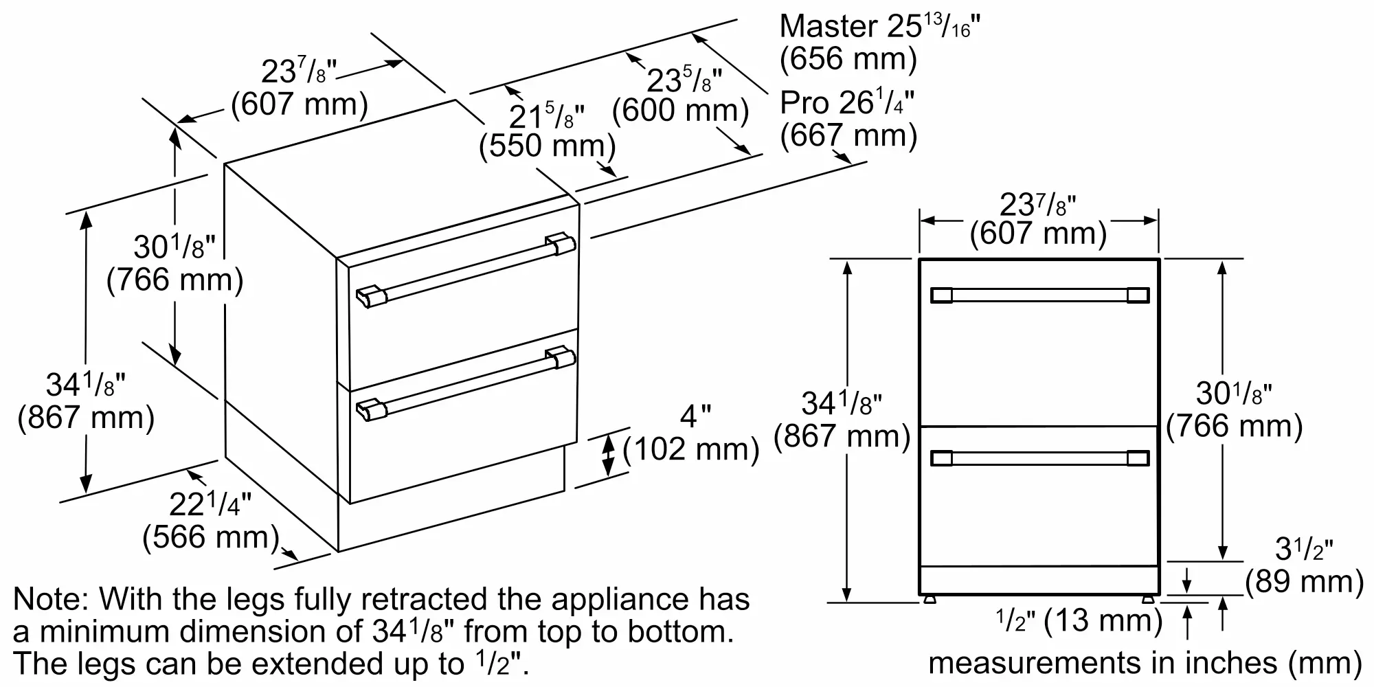 Freedom® Under Counter Combo Drawer Refrigerator/freezer 24'' Masterpiece® T24UC915DS