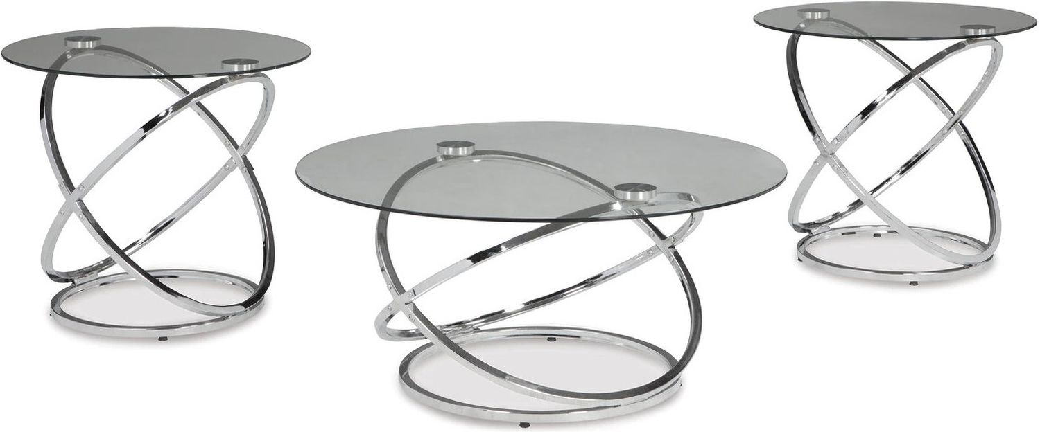 Hollynyx Chrome 3 Piece Occasional Table Set T27013