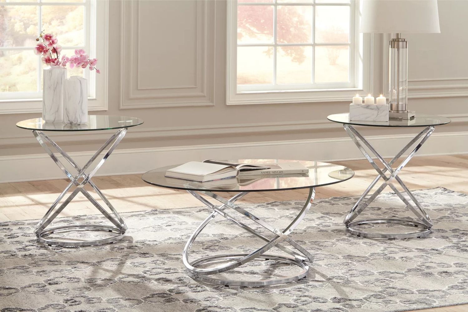 Hollynyx Chrome 3 Piece Occasional Table Set T27013