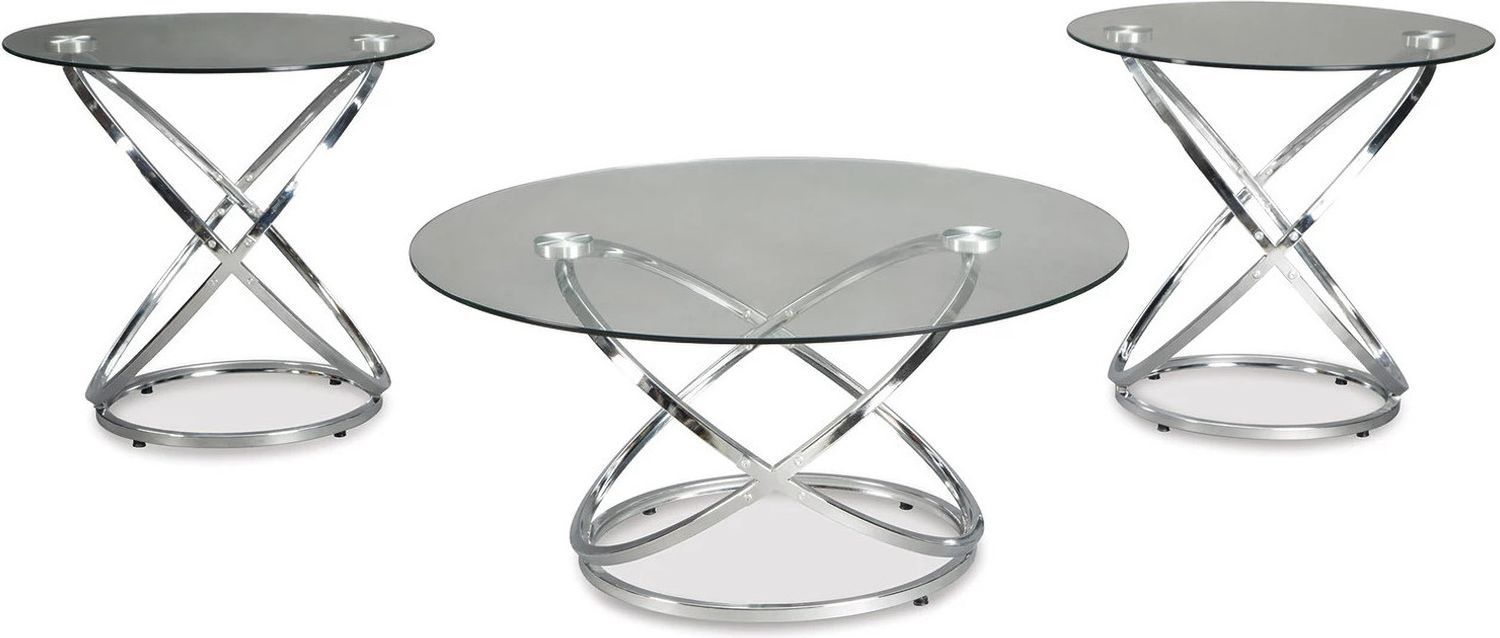 Hollynyx Chrome 3 Piece Occasional Table Set T27013