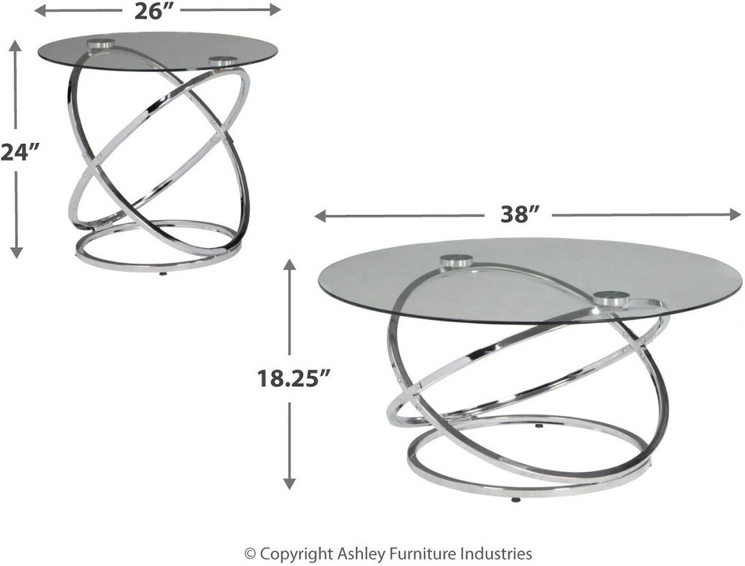 Hollynyx Chrome 3 Piece Occasional Table Set T27013