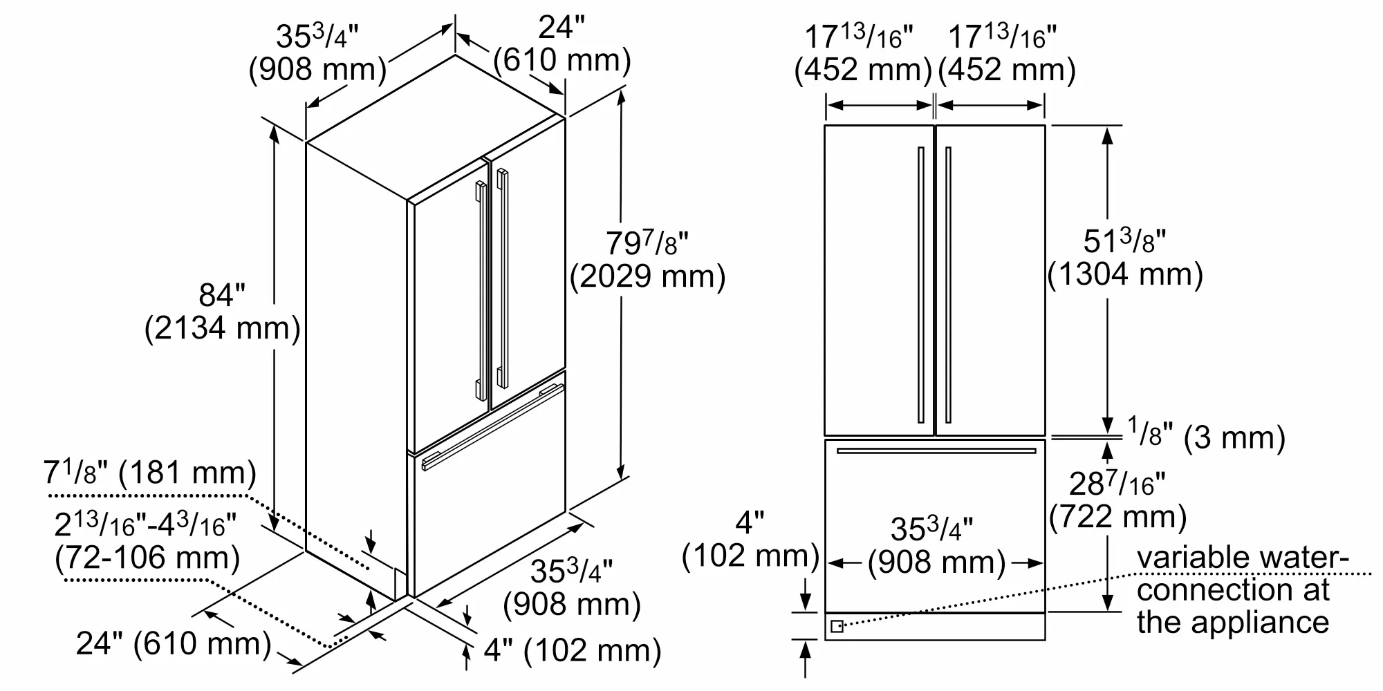 36-Inch Built-in Panel Ready French Door Bottom Freezer T36IT901NP