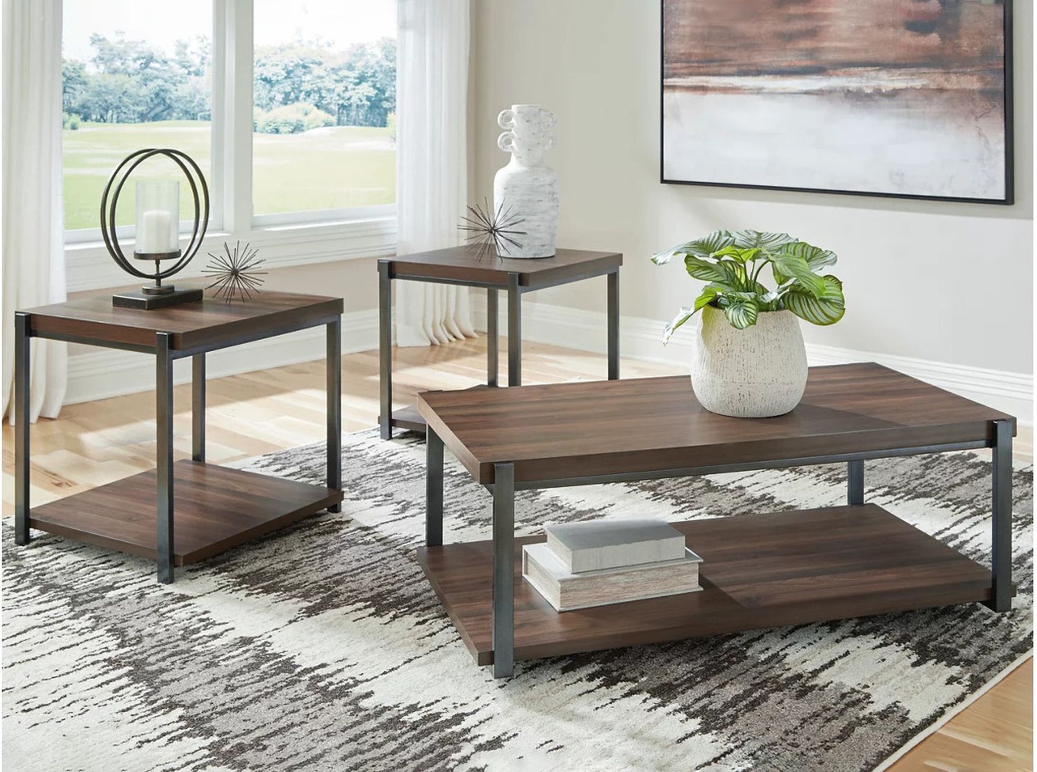 Trindwick Table Set of 3 In Brown and Gunmetal T38113