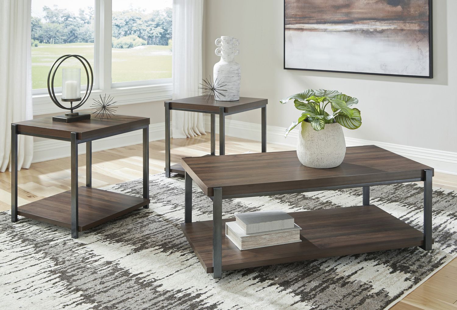 Trindwick Table Set of 3 In Brown and Gunmetal T38113