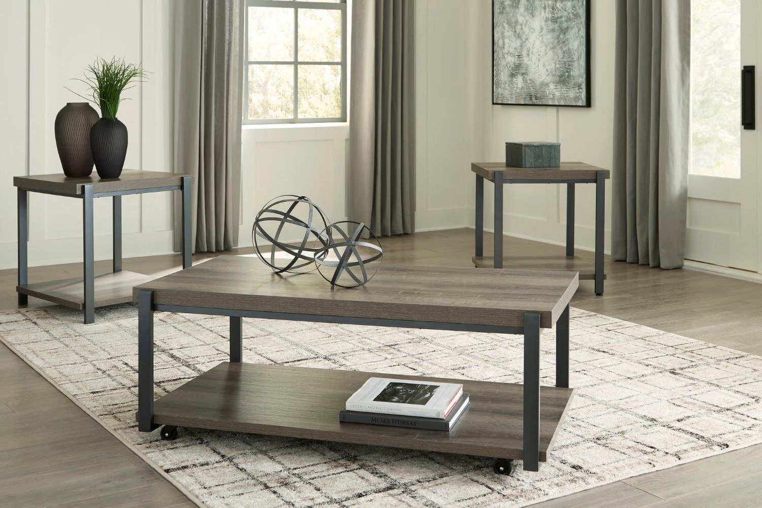 Wilmaden Gray And Black Occasional Table Set T39313