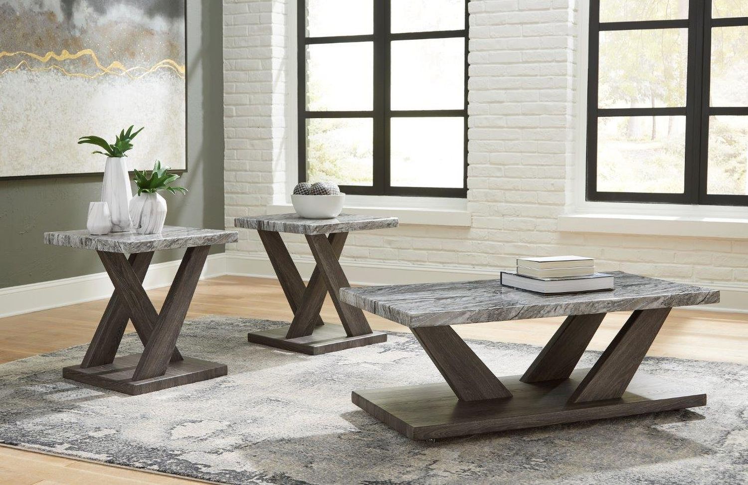 Bensonale Brown And Gray Occasional Table Set T40013