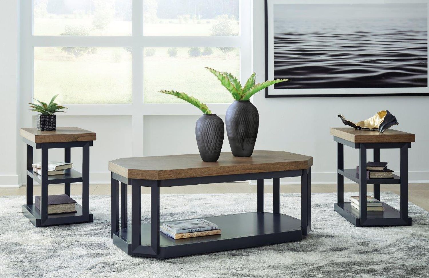 Landocken Brown And Blue Occasional Table Set T40213