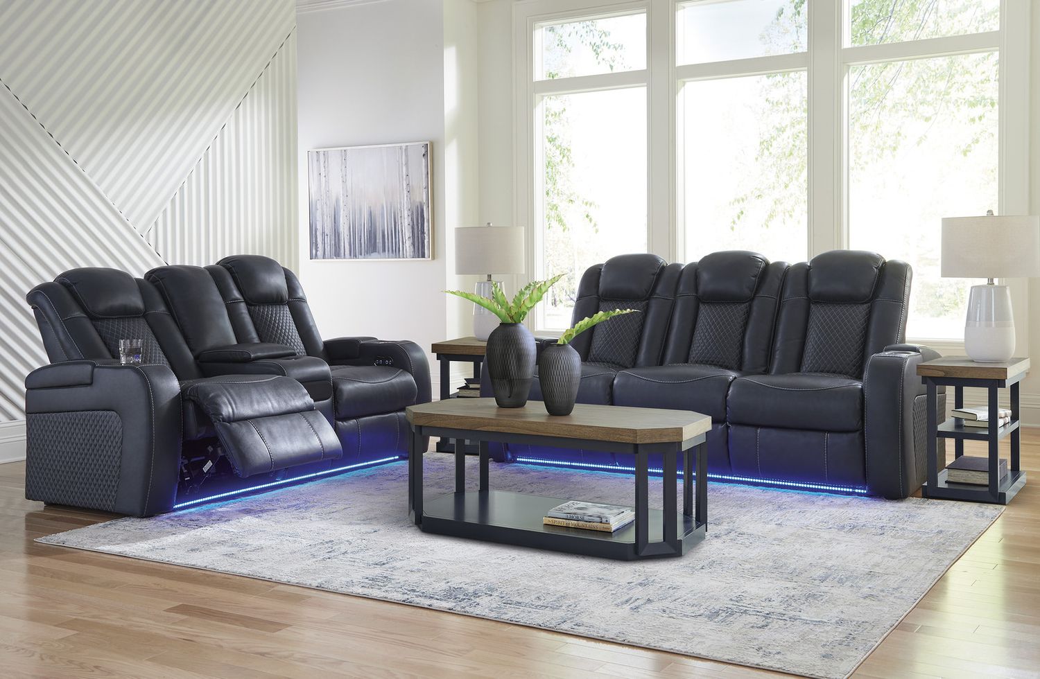 Landocken Brown And Blue Occasional Table Set T40213