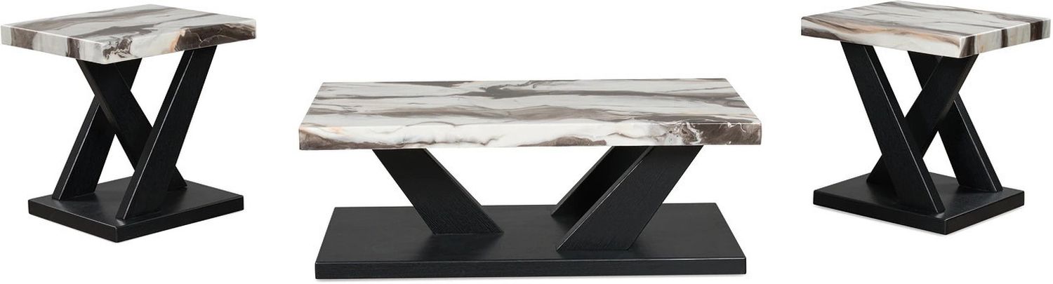 Cendill Table Set of 3 In Dark Brown/White/Black T40313