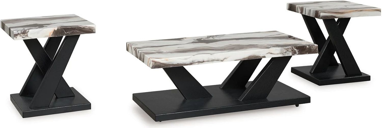 Cendill Table Set of 3 In Dark Brown/White/Black T40313