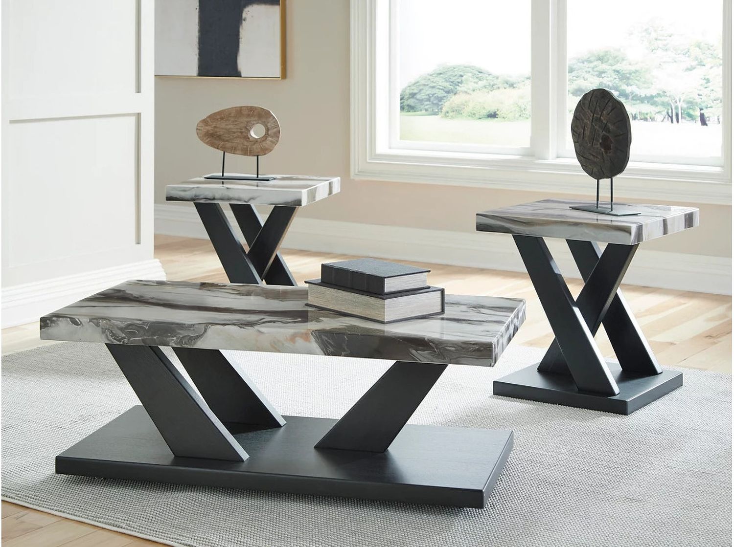 Cendill Table Set of 3 In Dark Brown/White/Black T40313