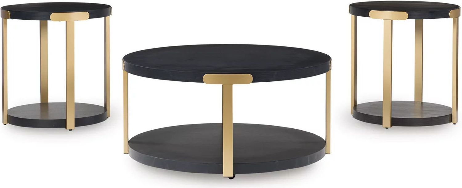Shylore Table Set of 3 In Brass and Black T41013