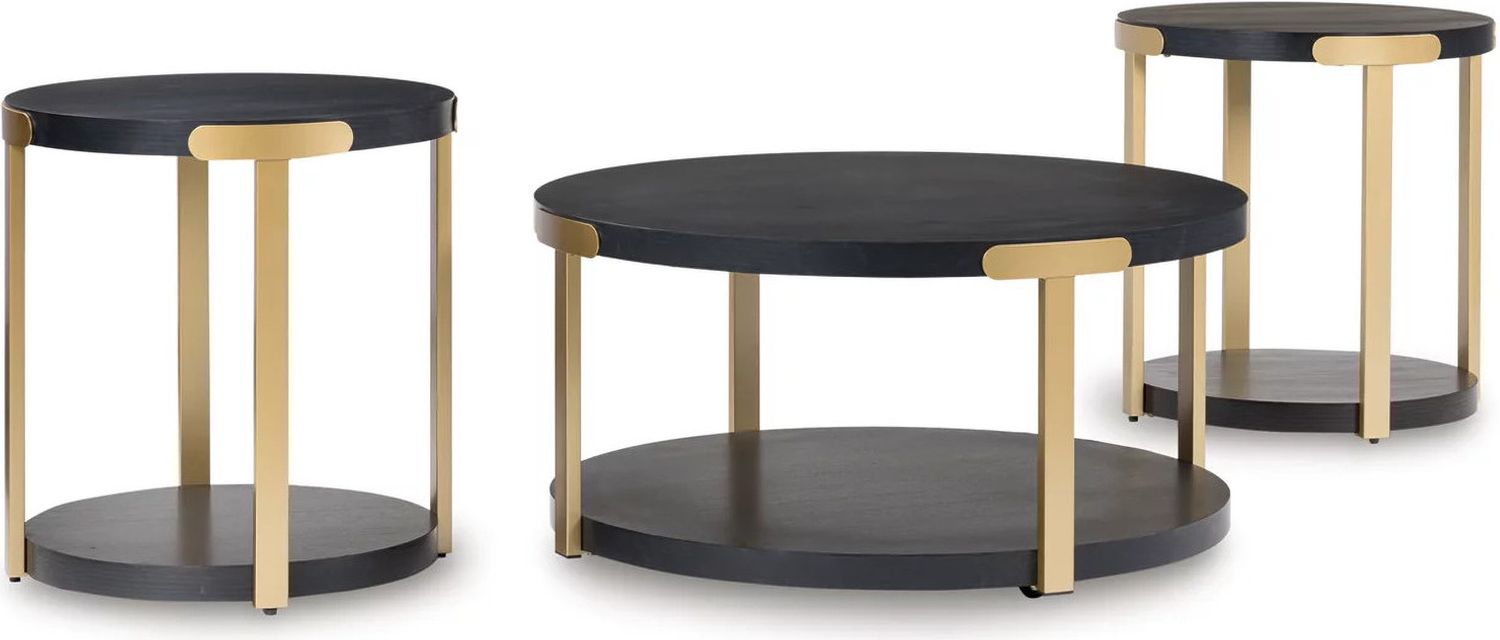 Shylore Table Set of 3 In Brass and Black T41013
