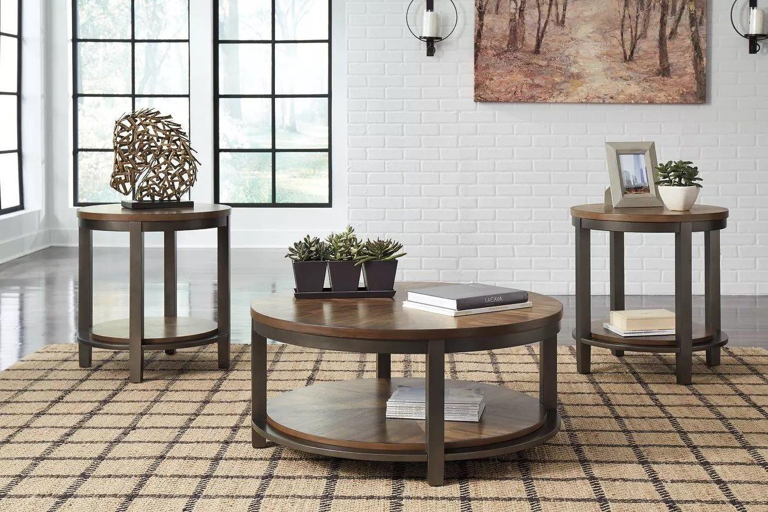 Roybeck Light Brown and Bronze 3 Piece Occasional Table Set T41113